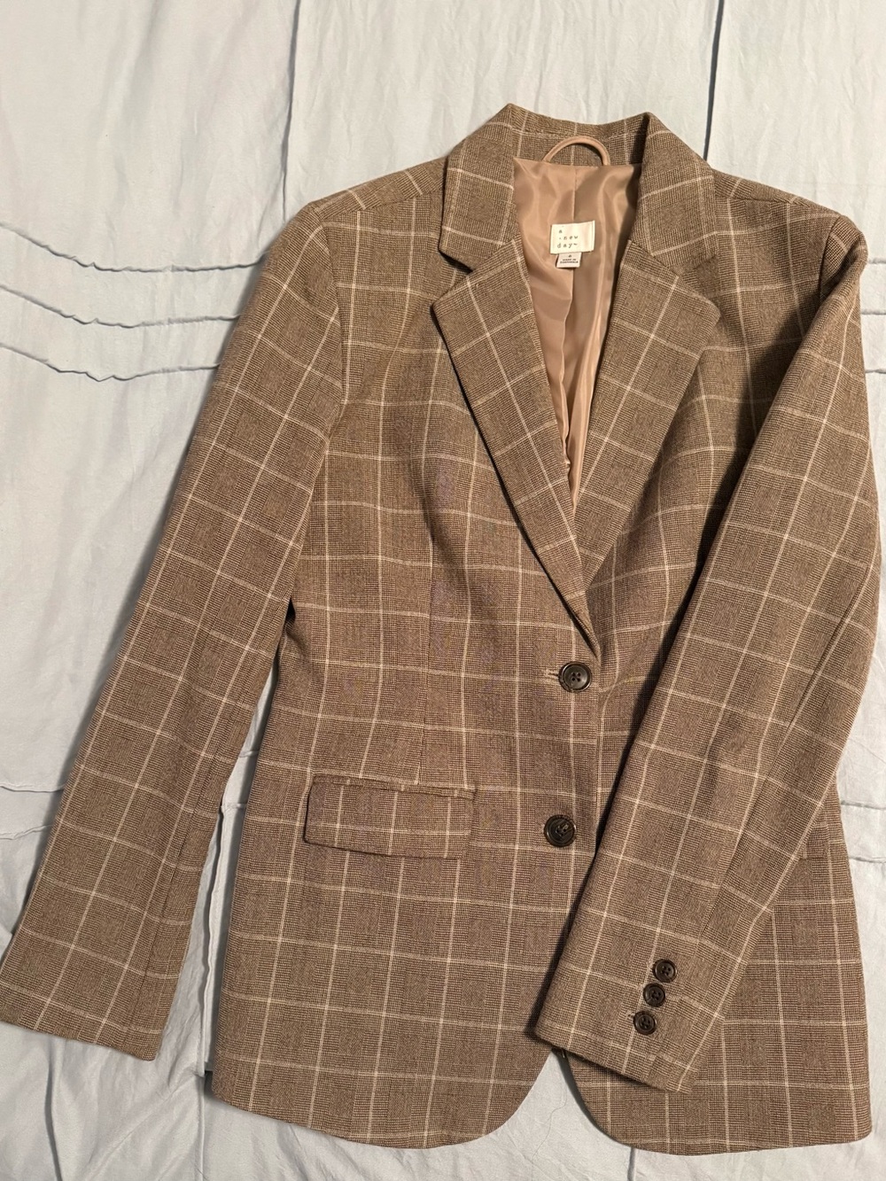 a new day Brown Windowpane Plaid Blazer Jacket